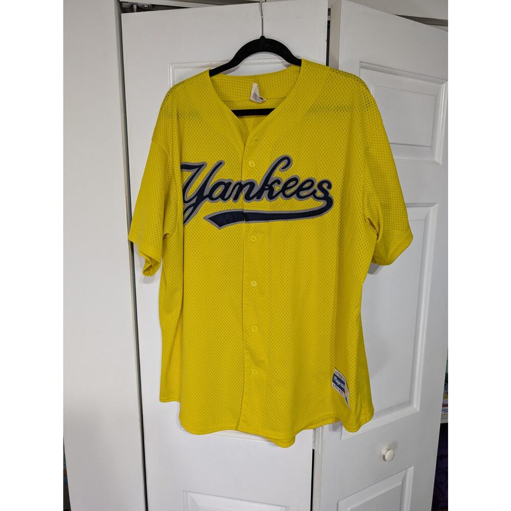 Vintage Majestic New York Yankees Jersey Yellow MLB Size XXL 2XL 90s Made In USA